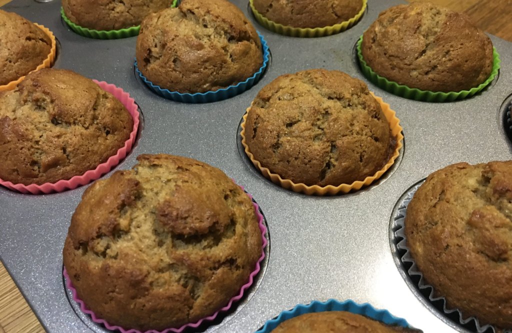 Spiced Banana Muffins in a muffin pan