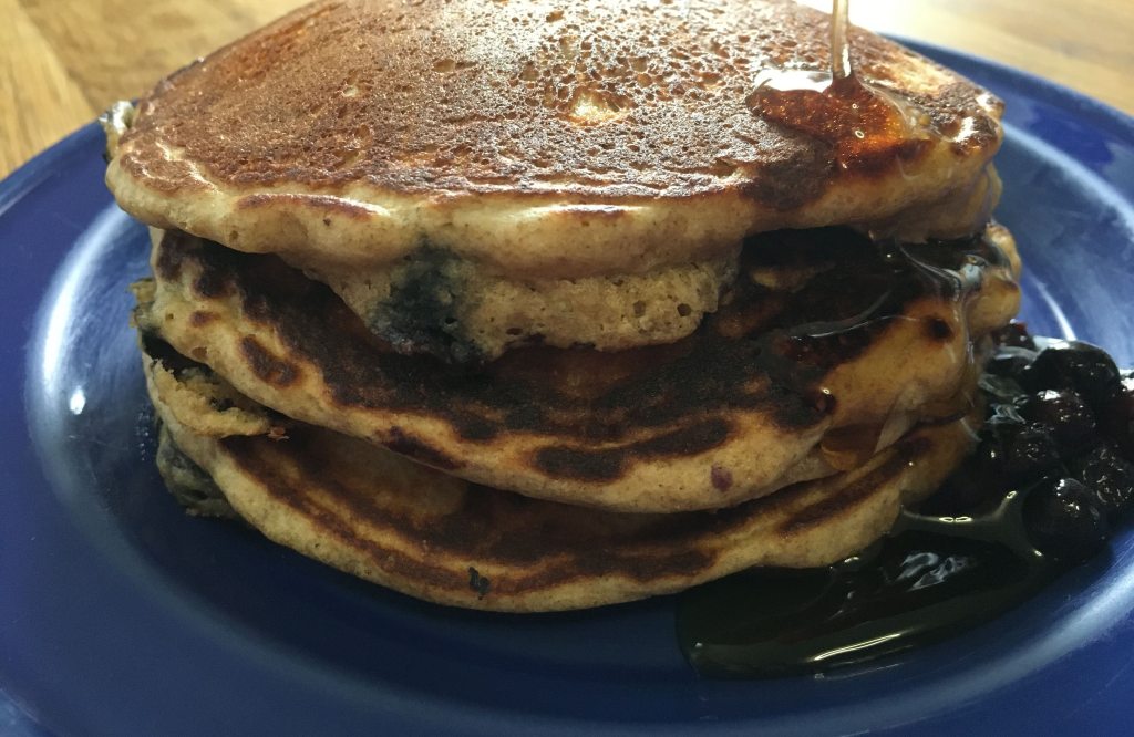 fluffy blueberry whole wheat pancakes